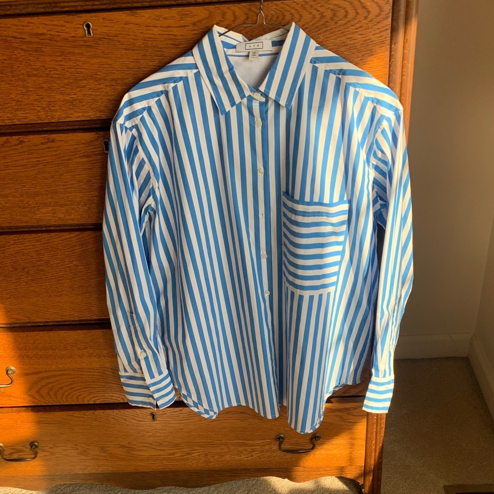 AYR Blue and White Striped Button Down Shirt